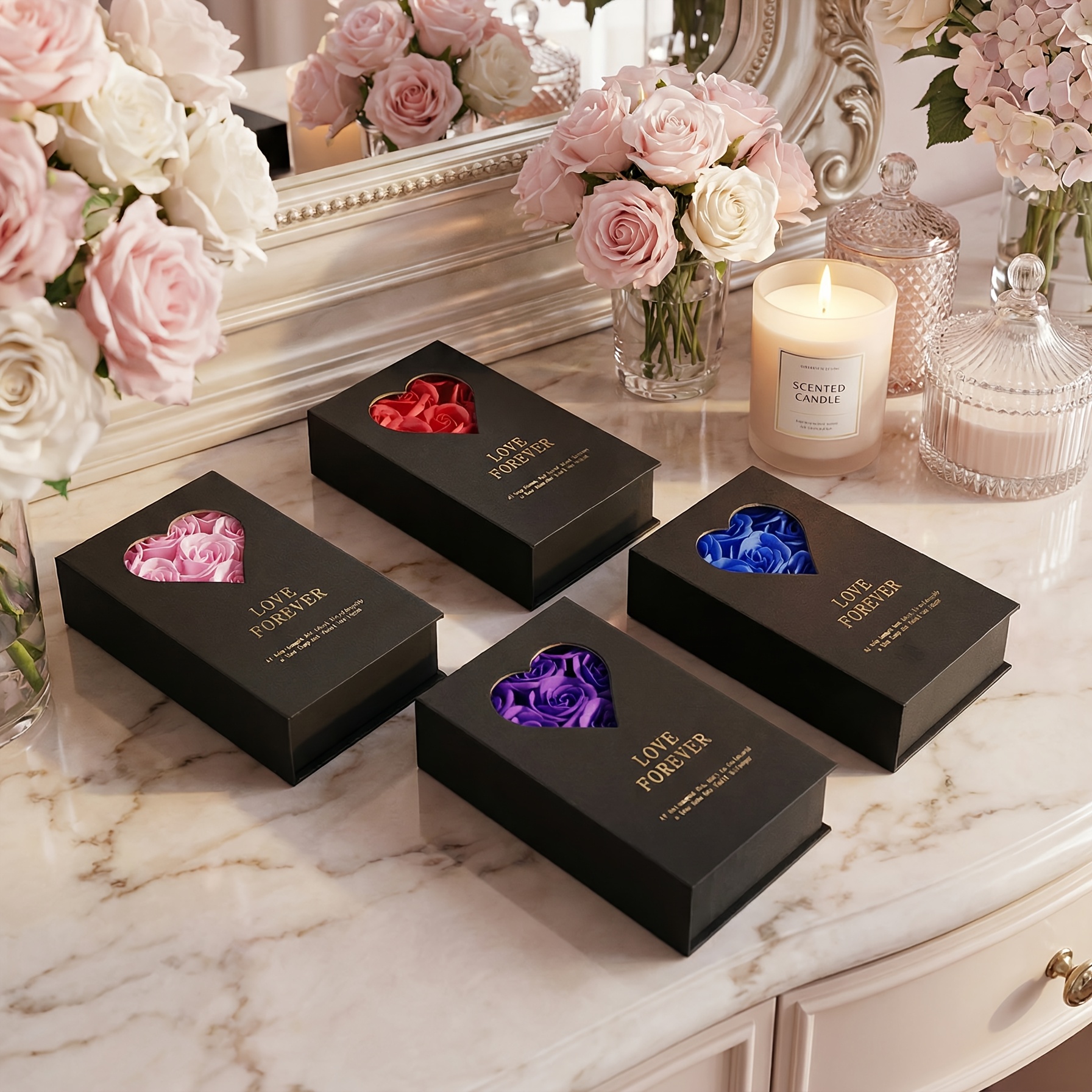 Heart-Shaped Window Gift Box with Artificial Roses